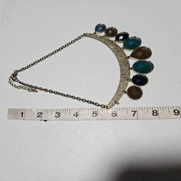 African Inspired Gold Tone Chunky Stone Dangle Bib Statement Necklace Jewelry - Picture 6 of 6